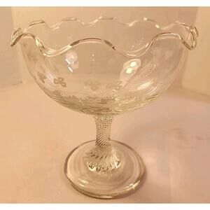 Eamon Crystal Glass Ireland Irish ruffle pedestal candy Dish Clovers Compote